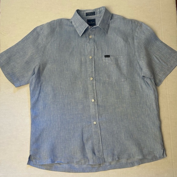 Faconnable light Blue 100% linen Casual Button Down mens Shirt Sz-L. E18 - Picture 4 of 10